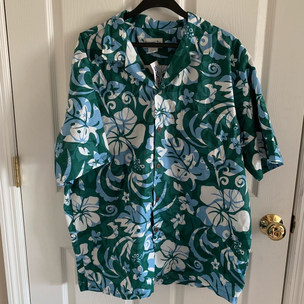 NWT Hanauma Bay Blue & Green Hawaiian Shirt Size Large